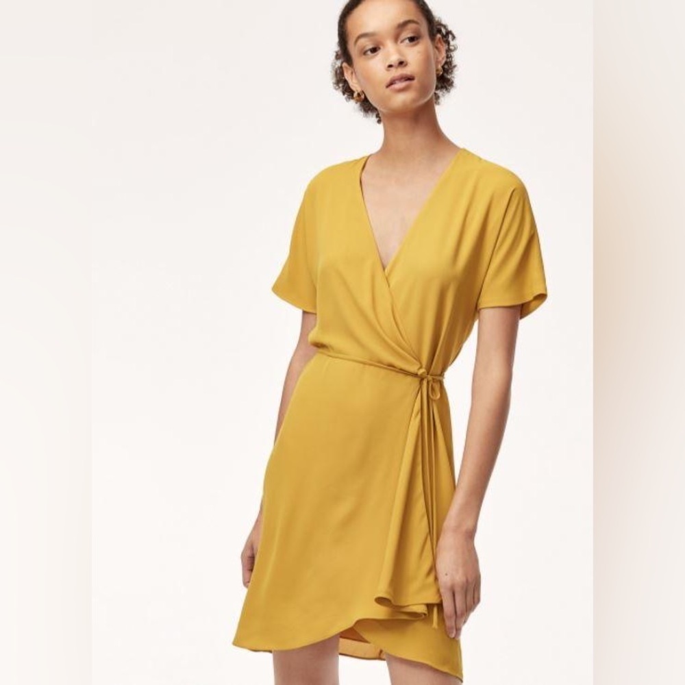 Aritzia Babaton Wallace Wrap Dress in Cairo Gold